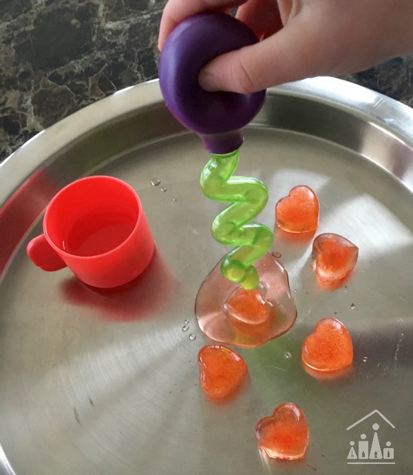 melting ice hearts preschool science experiment water droppers