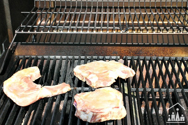 Grilled Pork Chops with Apple Butter cooking